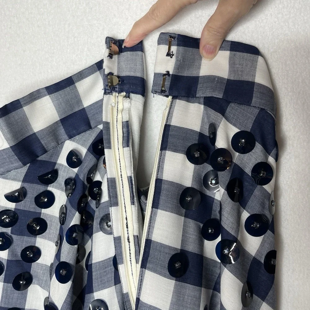 ZiZi International Vtg Women's Skirt 4 (measured) Blue White Check Embellished‎